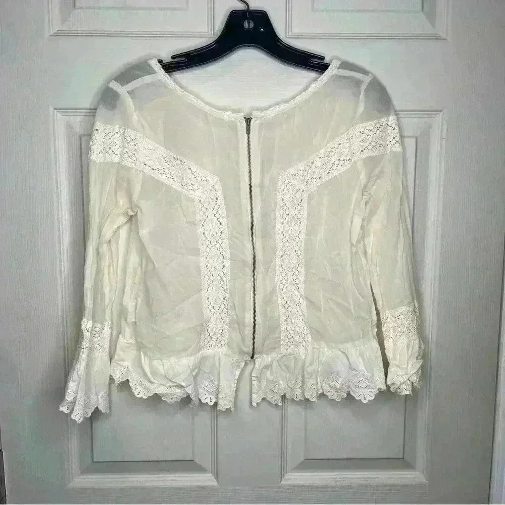 Free People Sheer Eyelet Detail White Boho Top Sz XS